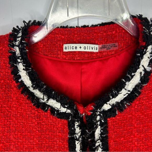 Alice + Olivia Landon Red Black Tweed Cropped Box Jacket Size XSmall Lady Jacket - Picture 4 of 7